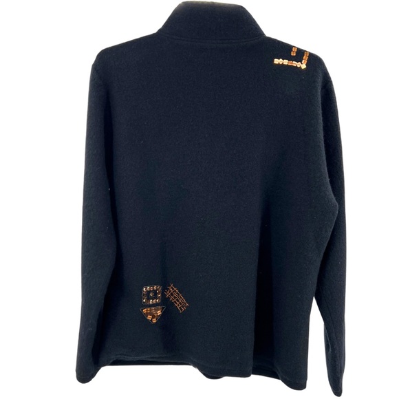 Chico’s 1 wool black zip front sweater jacket beaded sequins M bronze fall work - Picture 3 of 13